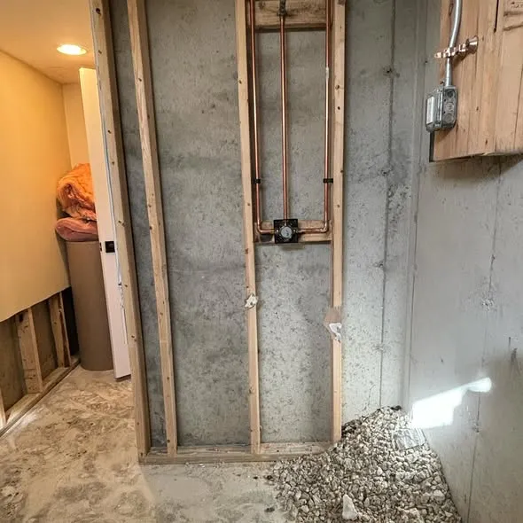 Rough plumbing run in wall framing