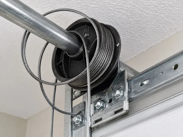 Garage door lift cable unwound from its drum above the track
