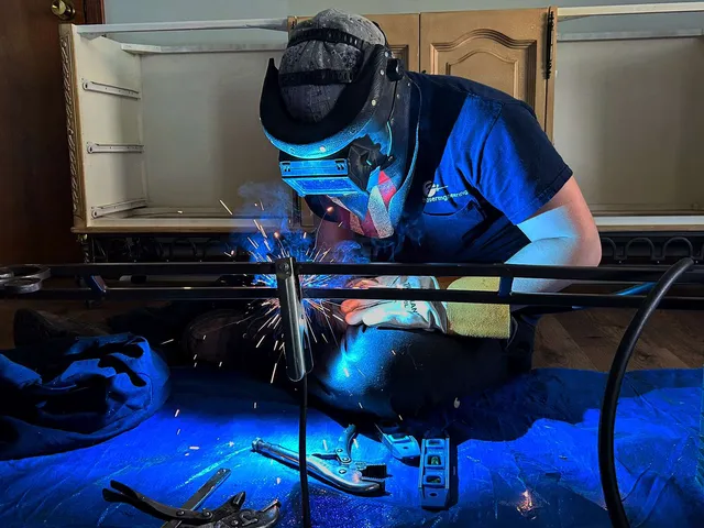 Castro Welding completing a custom railing project on site
