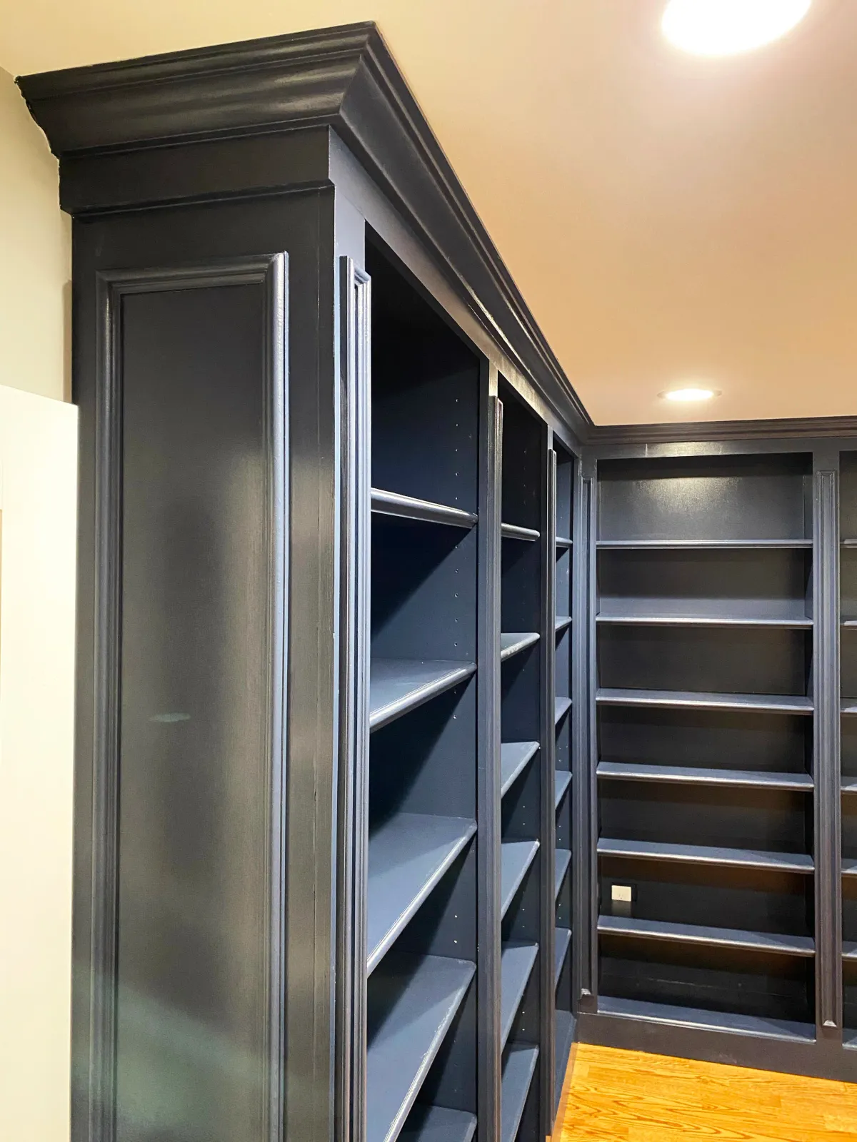 A detail of the custom molding I fabricated for the client's bookcases