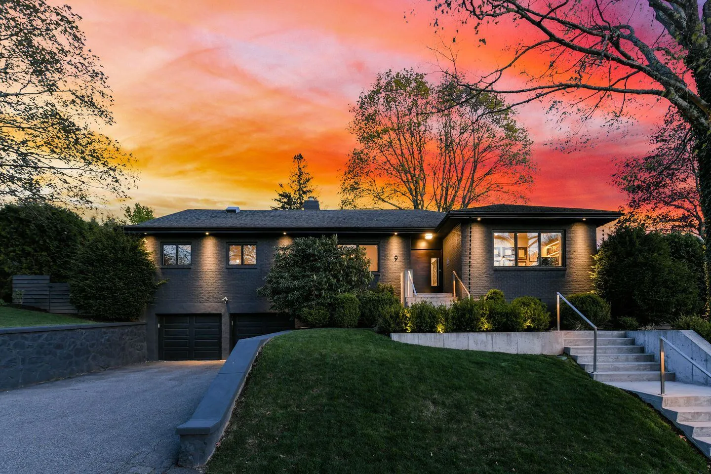 Contemporary home exterior at dusk