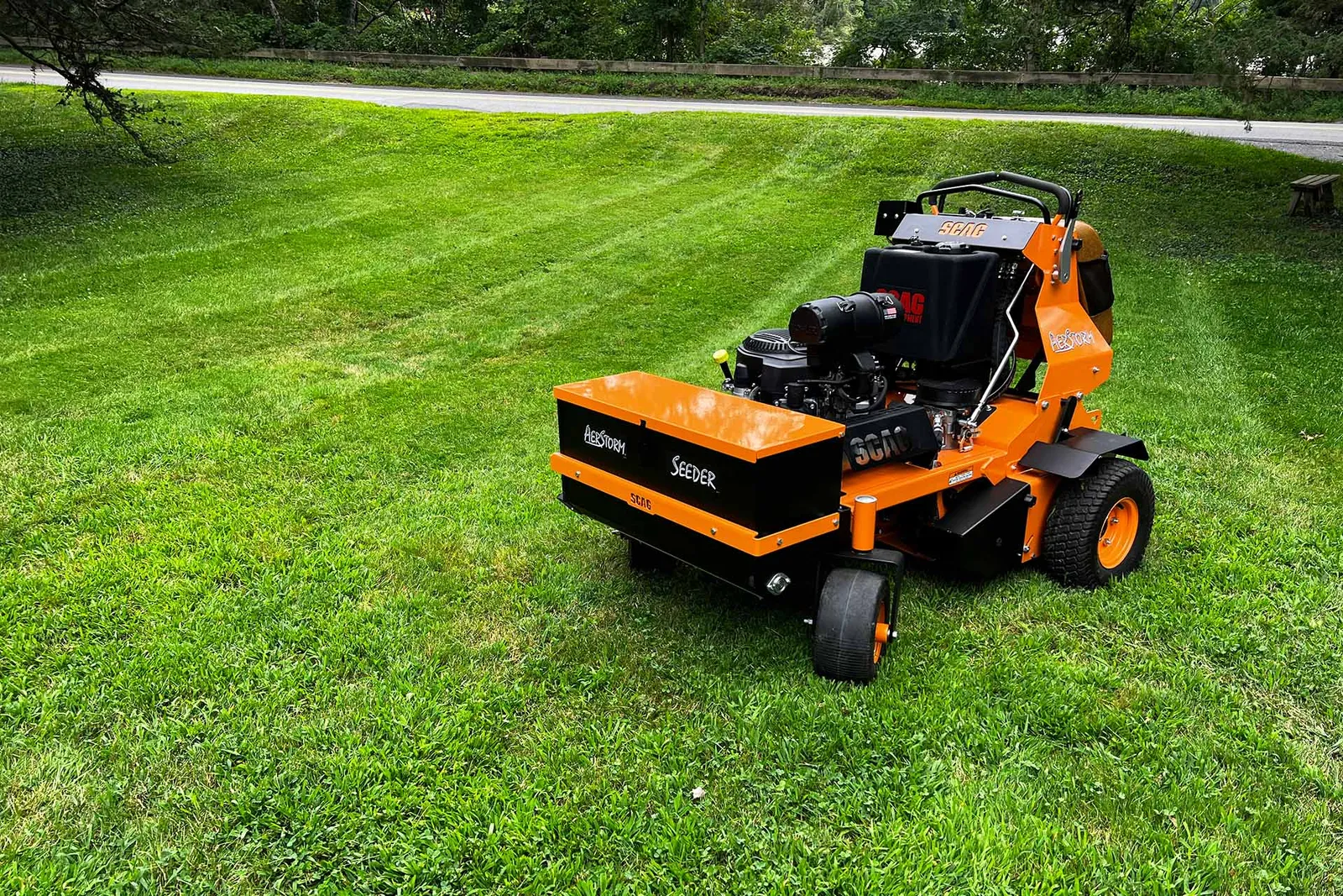 lawn dethatcher sitting on a lawn for dethatching service near me
