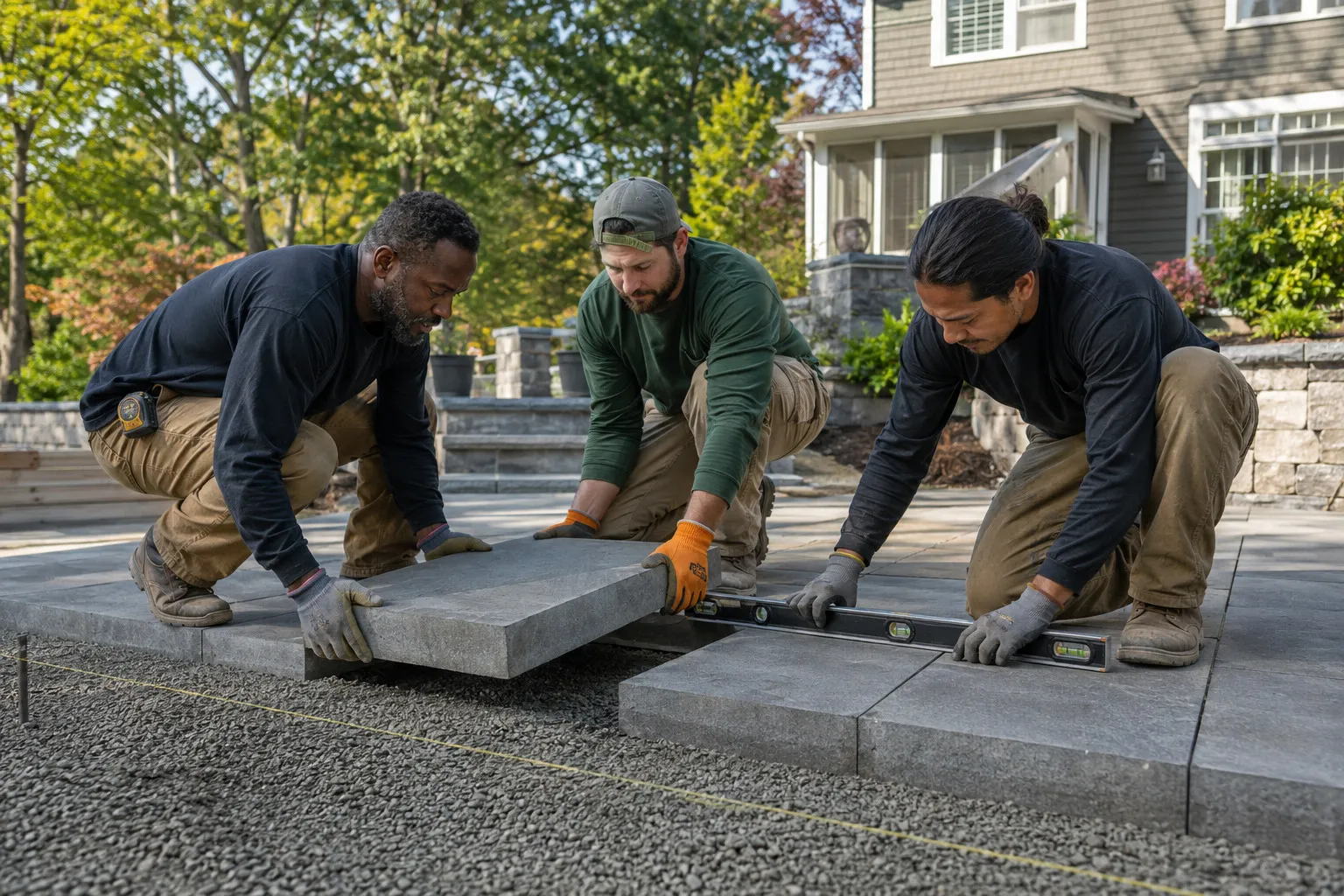 Green Lush crew installing a paver patio