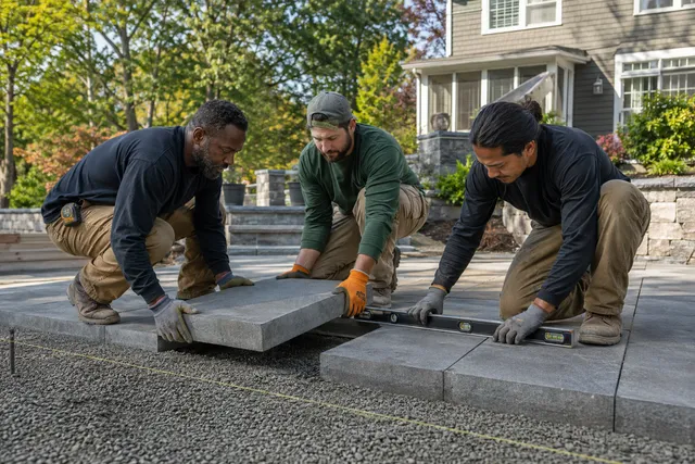 Green Lush crew installing a paver patio