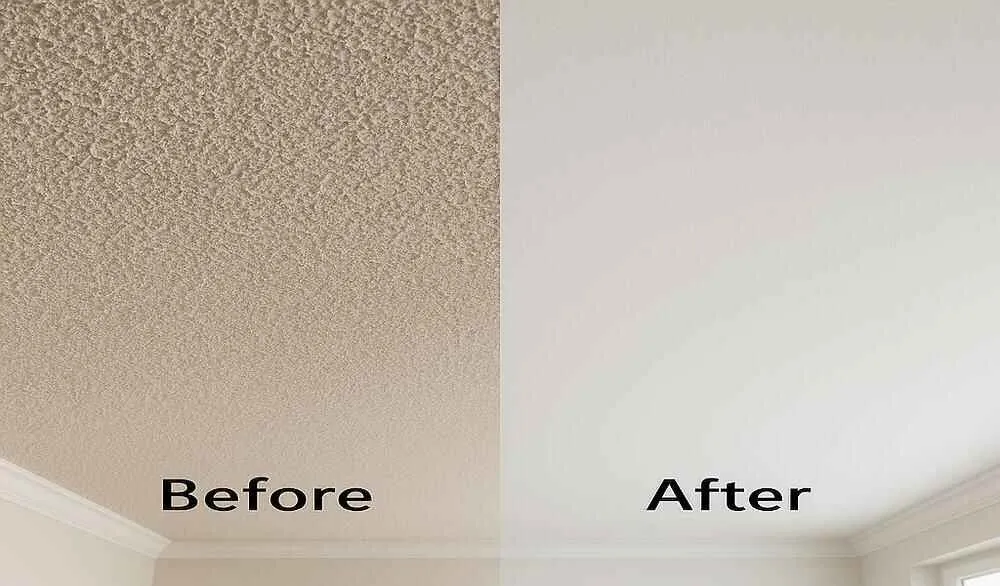Popcorn ceiling removal before after Woburn MA