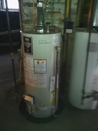 Newly installed gas water heater in a basement