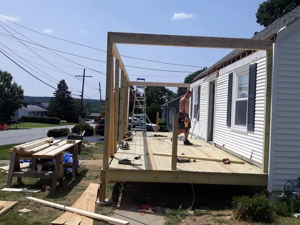 Before — porch beam framing by general contractor Sutton, MA
