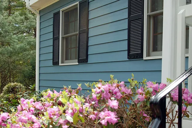Blue siding on the exterior of a home