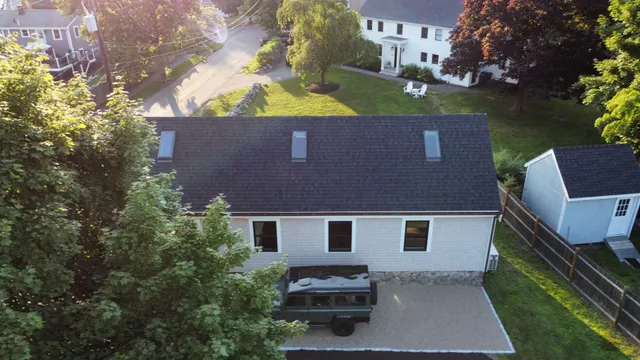 Aerial view of completed roof and exterior work
