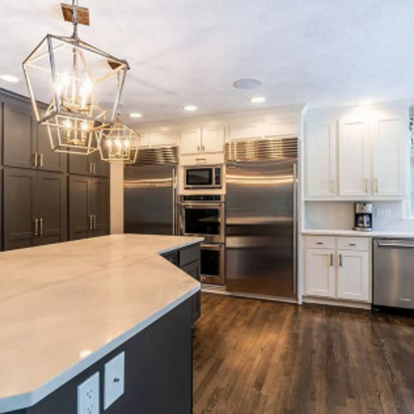 Repainted kitchen cabinetry, island and trim