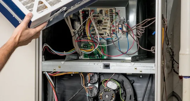 New clean filter is being inserted into a home furnace.jpg