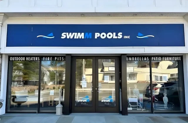 Swimming pool showroom in Greenwich, CT, featuring high-end pool designs, pool restoration options, and expert swimming pool contractors