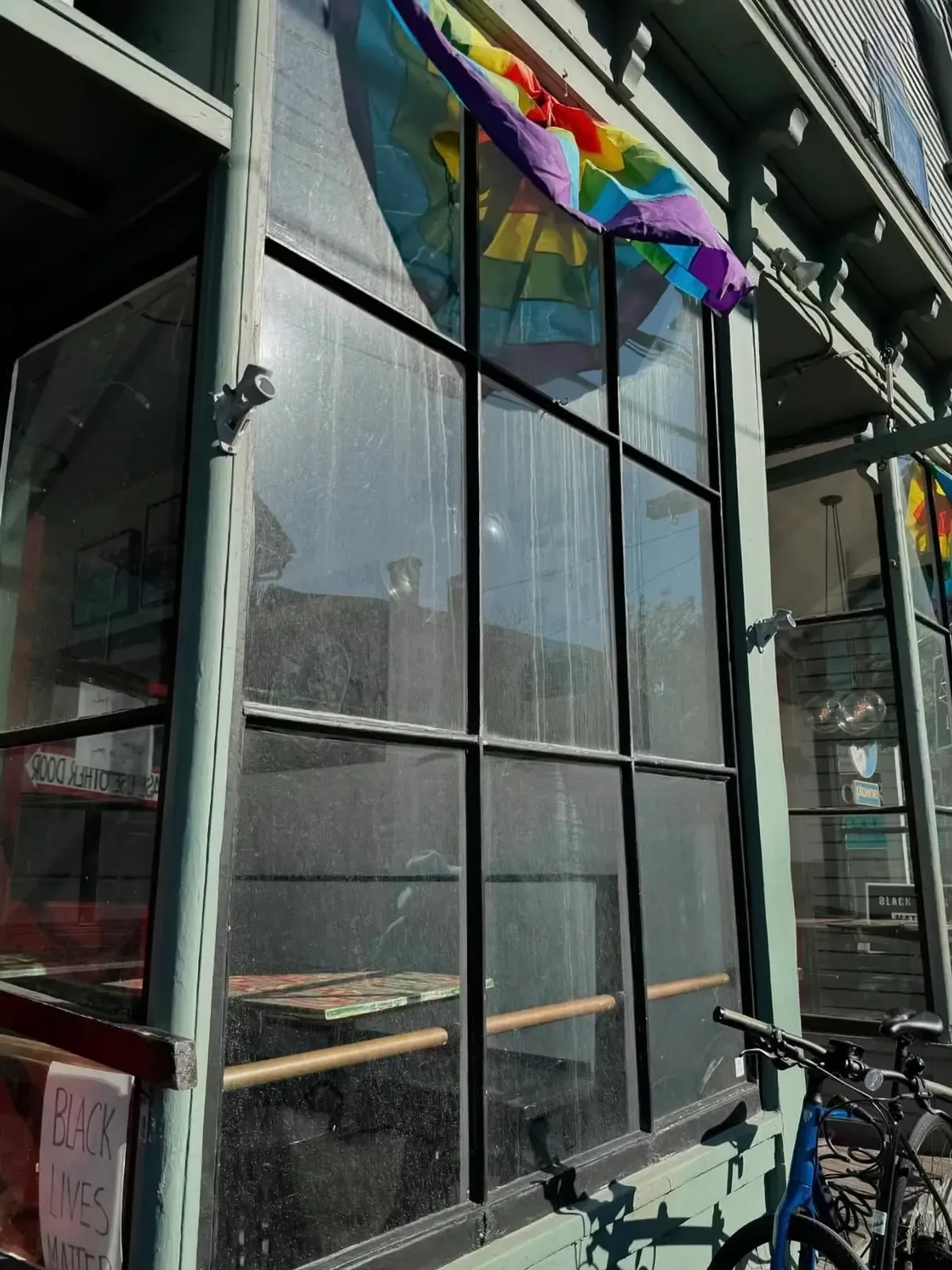 Photo of dirty windows of a Provincetown business