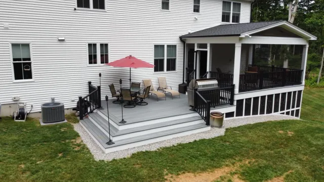 Custom Trex composite deck built onto a Connecticut home