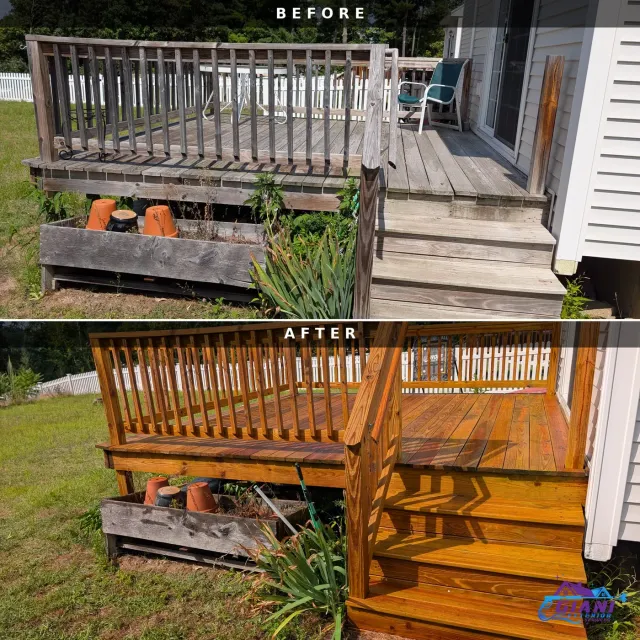 Before and after deck cleaning in Newmarket, NH