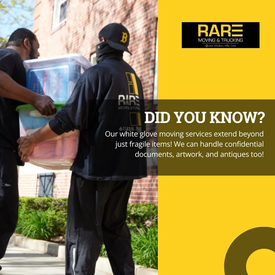 RARE crew in branded uniforms carrying bins on a residential move