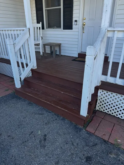 From worn-out to wow 
Full stair rebuild + fresh coat of paint to bring this space back to life. Built stronger, finished cleaner, and ready for years of use.#homeimprovement #rebuild  Call/Text-(603)-995-9091