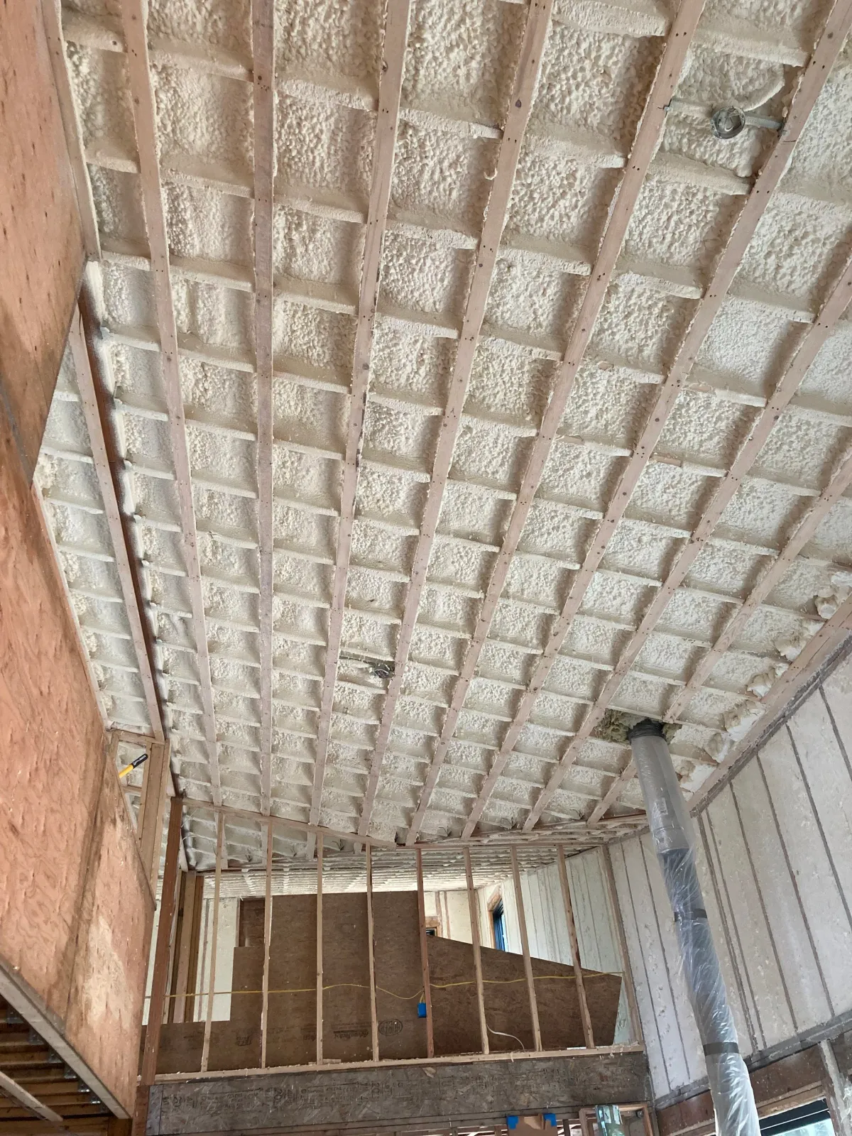 Spray-foam insulated roof assembly