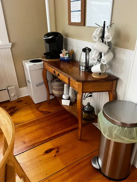 A clean workplace coffee station in a Bee Friends commercial space