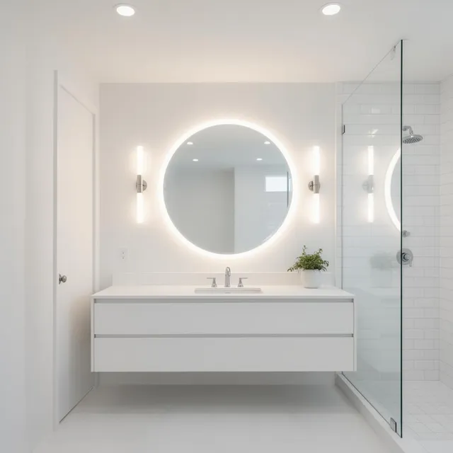 Boston Light & Power electrician installing bathroom vanity and shower lighting in Cohasset, MA.