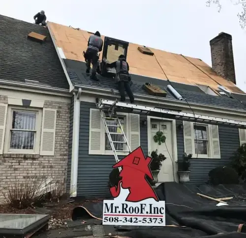 Precision roof cutout and professional skylight mounting for a home in Attleboro.