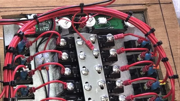 Close-up of a wired electrical panel