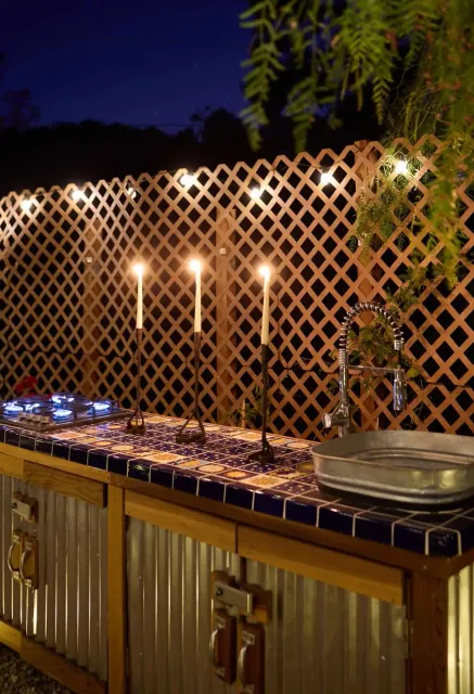 Outdoor kitchen built into the hillside