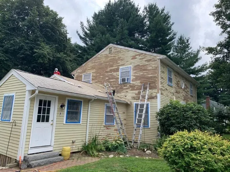 Exterior color change from yellow to slate blue — before