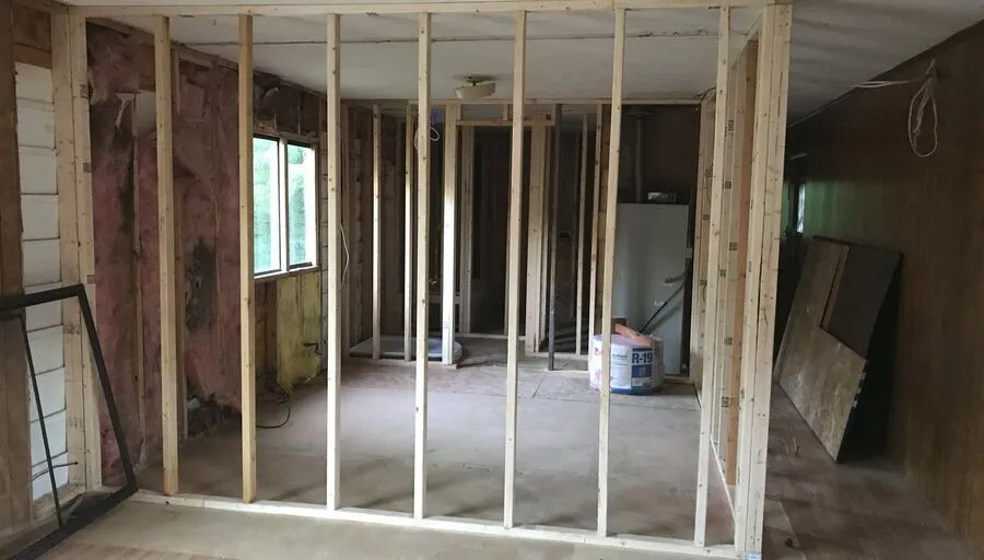 Interior framing during a home remodel