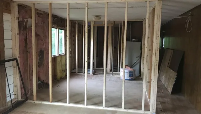 Interior framing during a home remodel