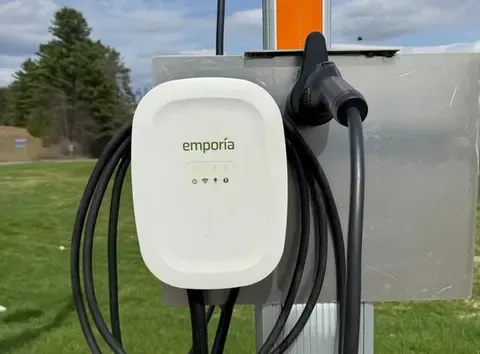 An installed Emporia EV charger outside.