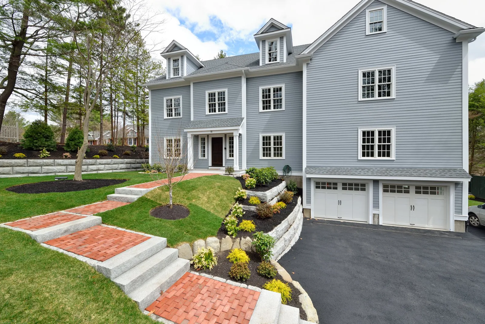 Gray colonial home exterior