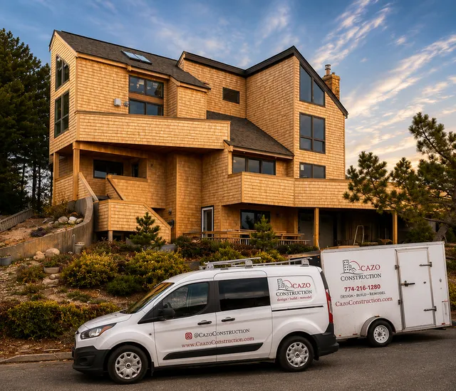 Custom home construction project completed by Ocazo Construction in Provincetown, MA featuring a modern coastal home designed and built for Cape Cod living.