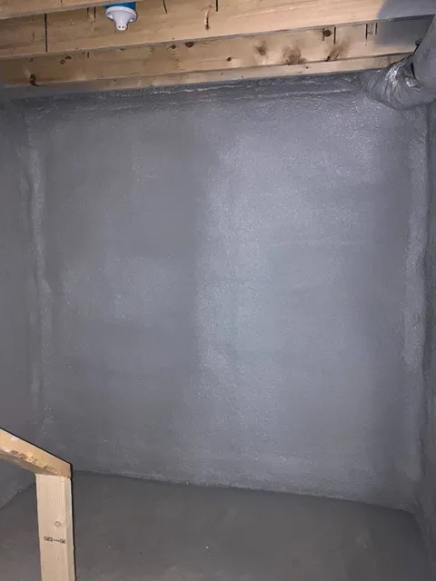 Spray foam insulation installed in a New Hampshire new home foundation area