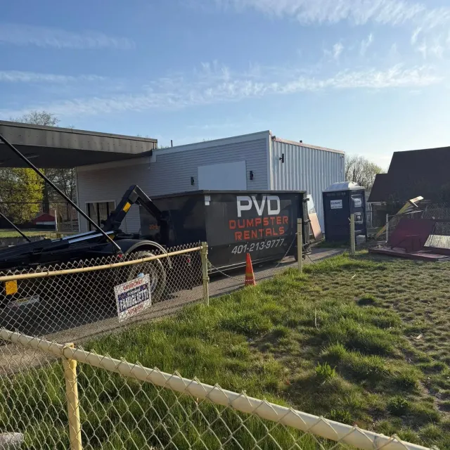 20 yard dumpster on an active construction site on a construction job in Rhode Island