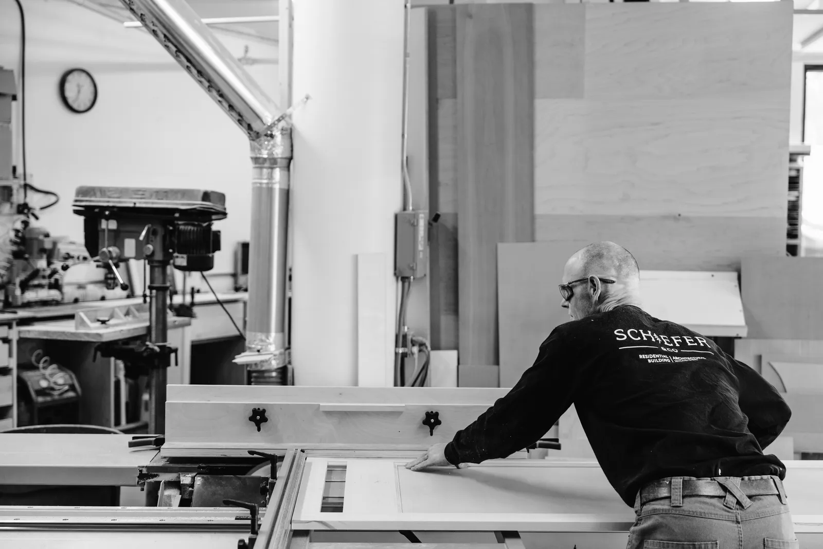 Schiefer & Co craftsman at the shop drill press