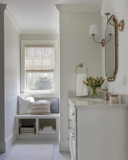 My favorite girl&rsquo;s bath was from our Barrington New Build Project. 
.
I love the simplicity, subtle curves, textures &amp; layering of patterns. Girly, classy, elegant. 💗
.
Builder: Meridian Custom Homes
Cabinetry: Riley Kitchens &amp; Bath
📸