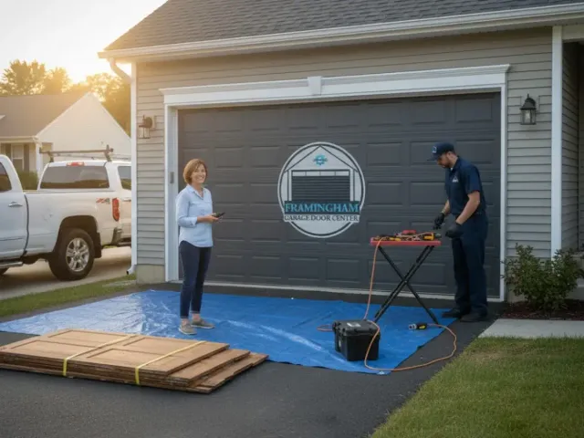 Framingham Garage Door Center team working on installation