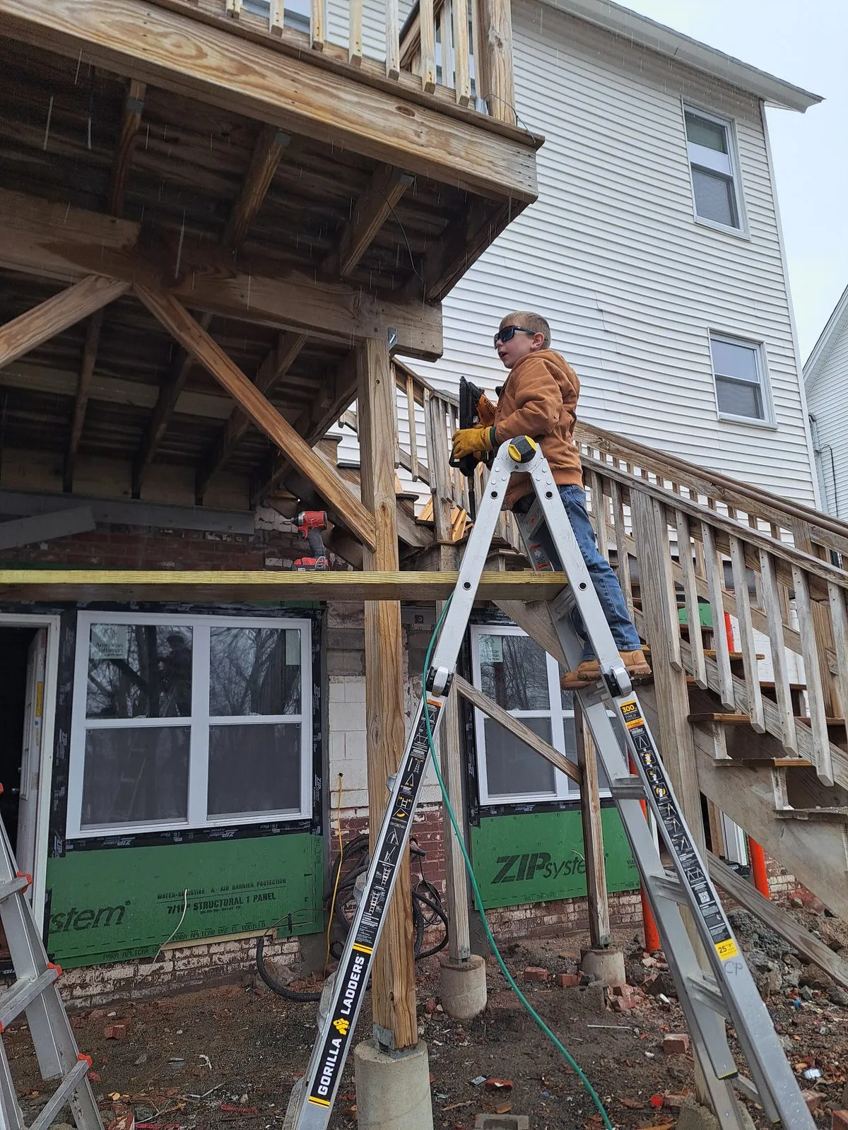 Before — carpentry on a deck support post in Sutton, MA