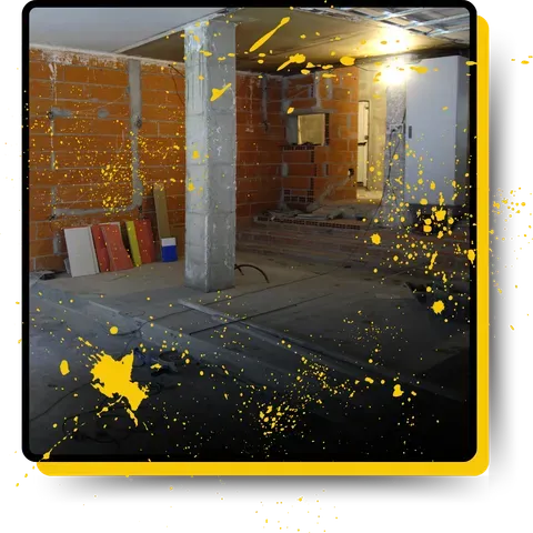 A demolished house interior