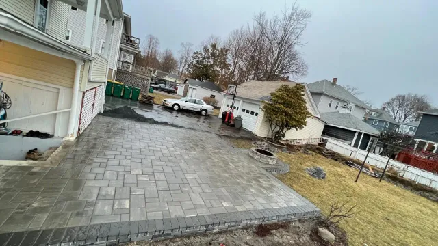 Paver patio installation in Massachusetts