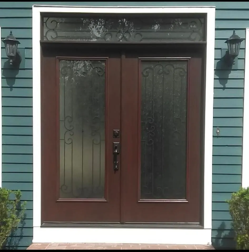 New double entry door with decorative glass