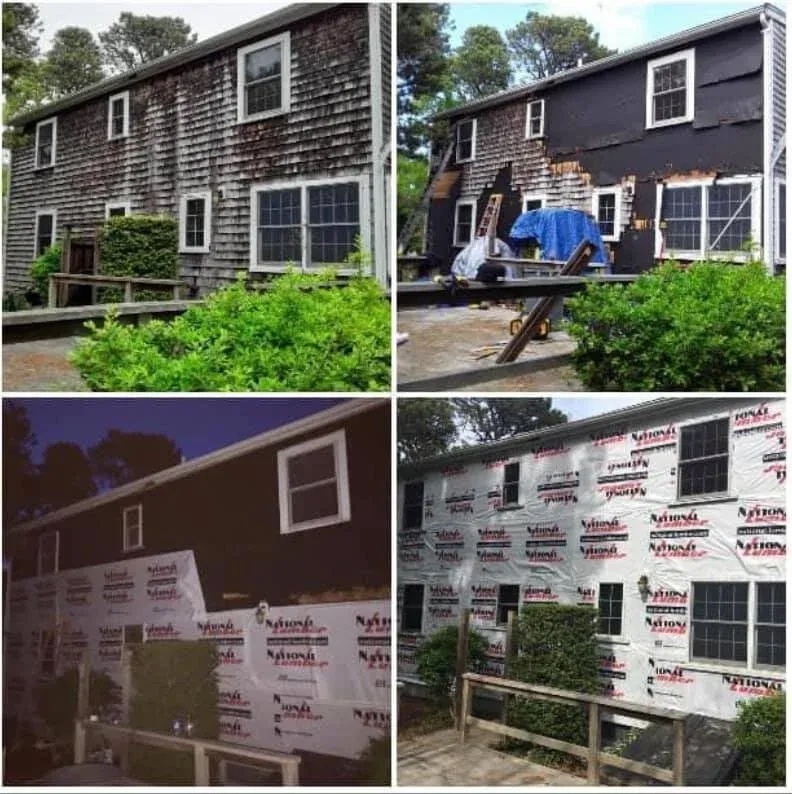 Shingle removal and house wrapping on Cape Cod