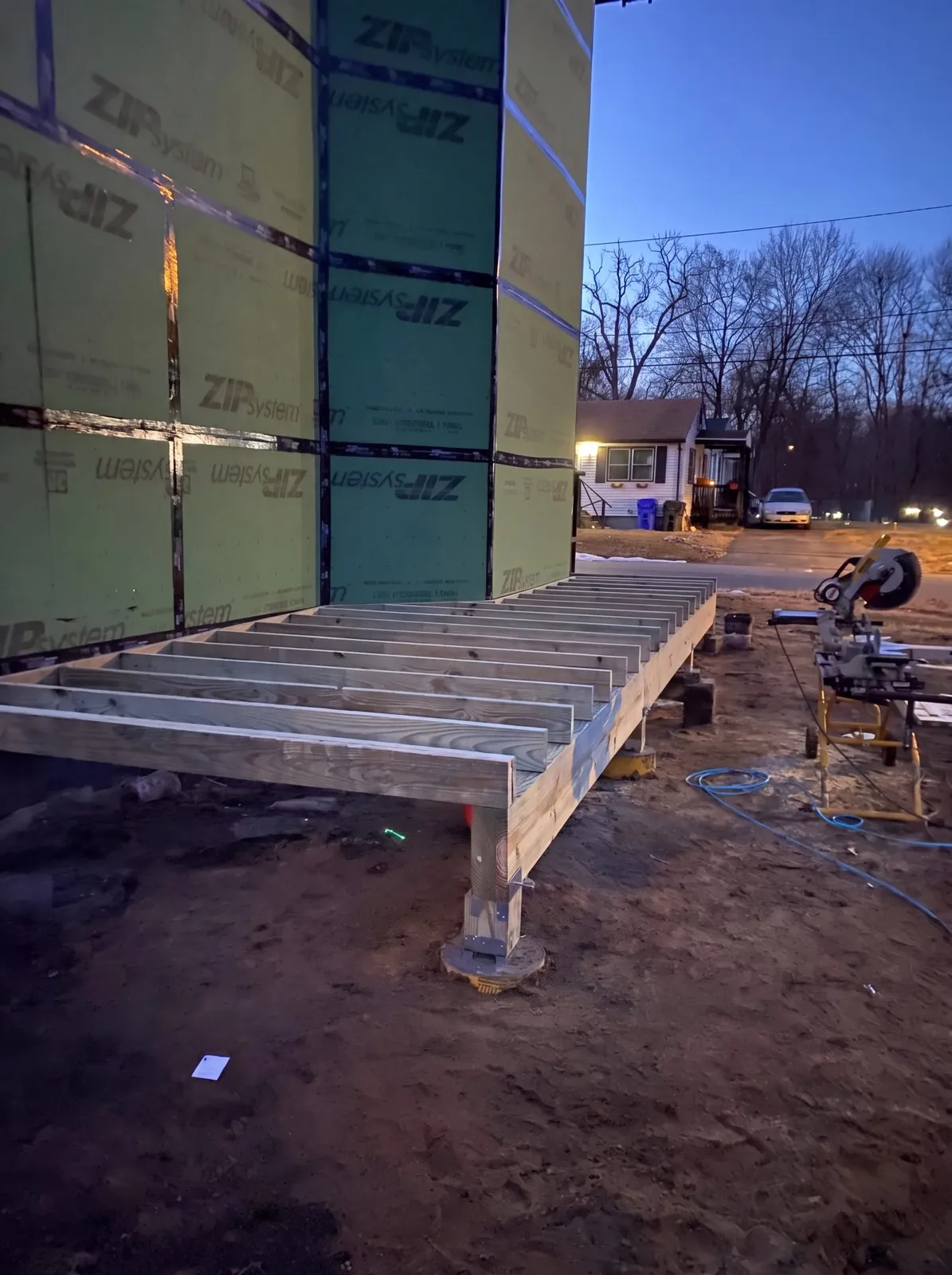 Addition framed at dusk