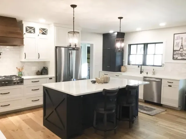 Chantilly Lace Painted Maple Cabinets with Rustic Cherry Pantry