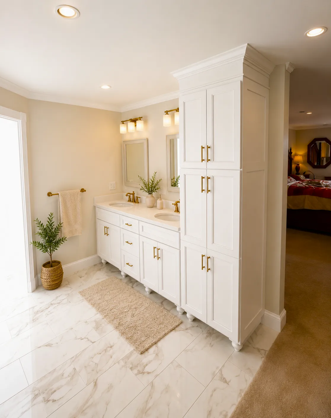 Updated double vanity in the Country Club Boulevard primary bathroom renovation