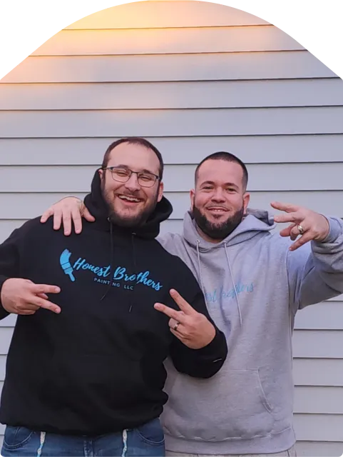 Reps of Honest Brothers Painting LLC, smiling and posing together in branded hoodies, proudly representing their painting business in Southern New Hampshire.