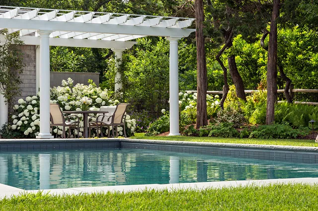Rapoza Landscape pool with pergola Falmouth, Cape Cod