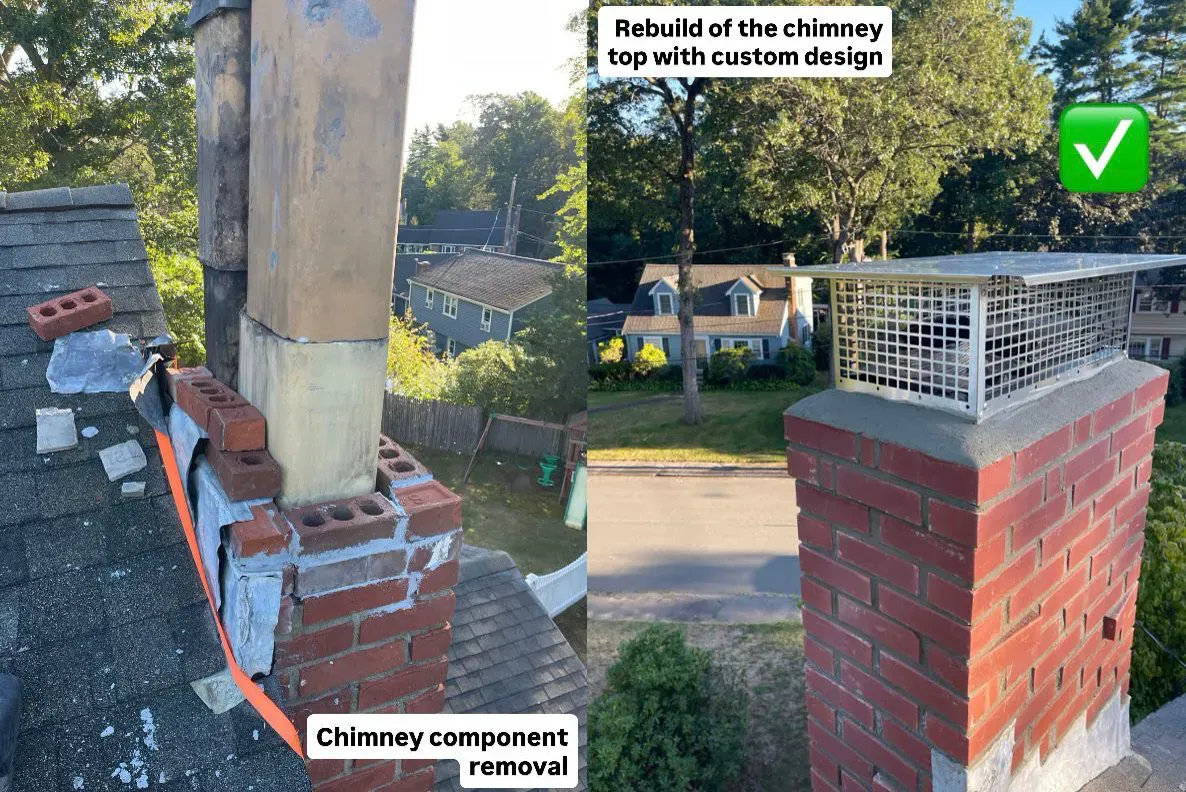 Chimney top rebuild — before and after — Chimney Goat, Boston MA