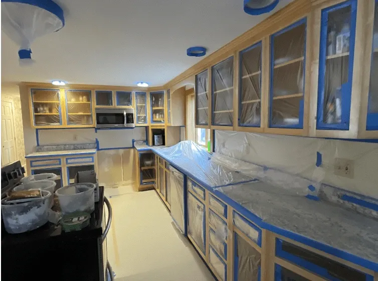 cabinets and furniture covered and taped by hhyannis painting